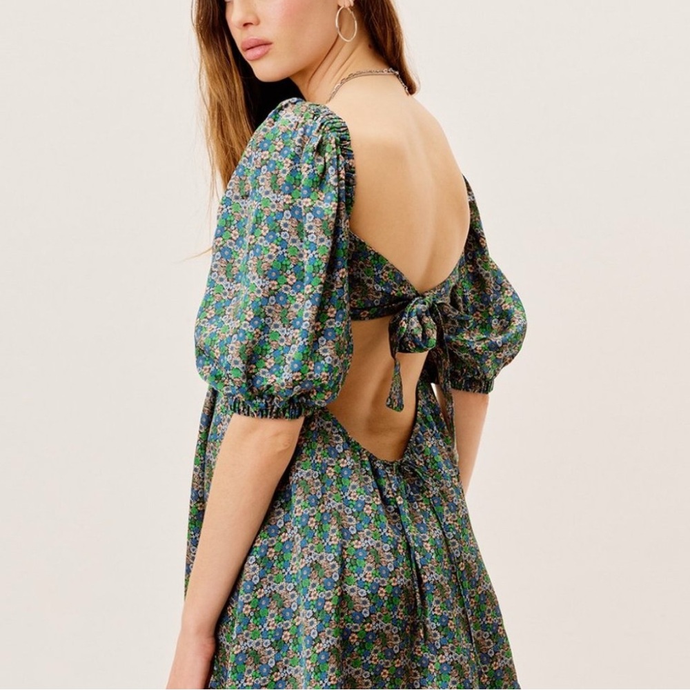 For Love & Lemons Green Blue Floral Mini Dress